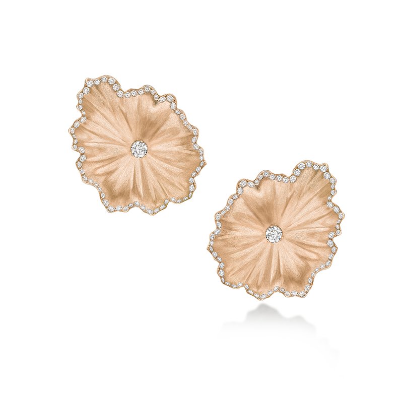 Fleur-de-Sable-18K-Rose-Gold-Brushed-White+Diamonds-Medium-Earrings