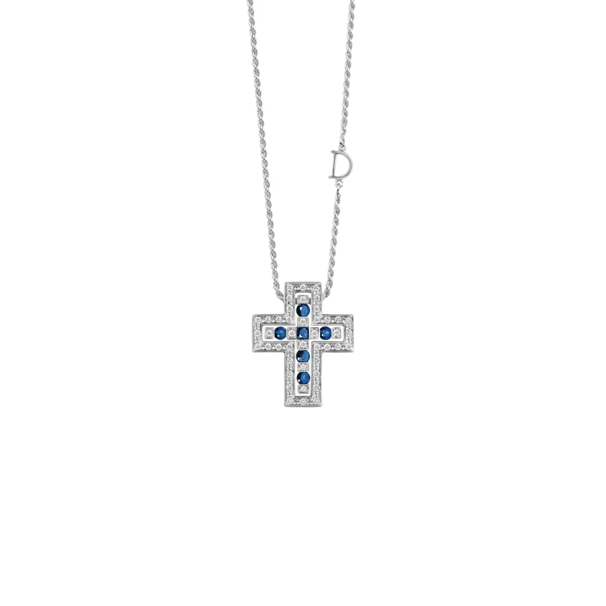 Belle Epoque Cross Necklace White Gold With Diamond and Sapphire