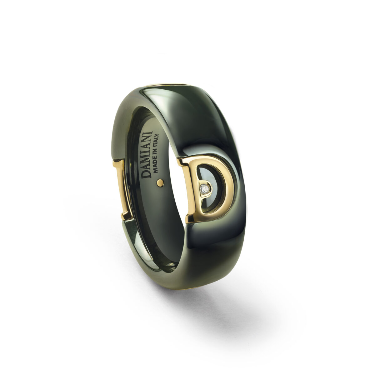 D.Icon Ring Yellow Gold With Green Ceramic and Diamond