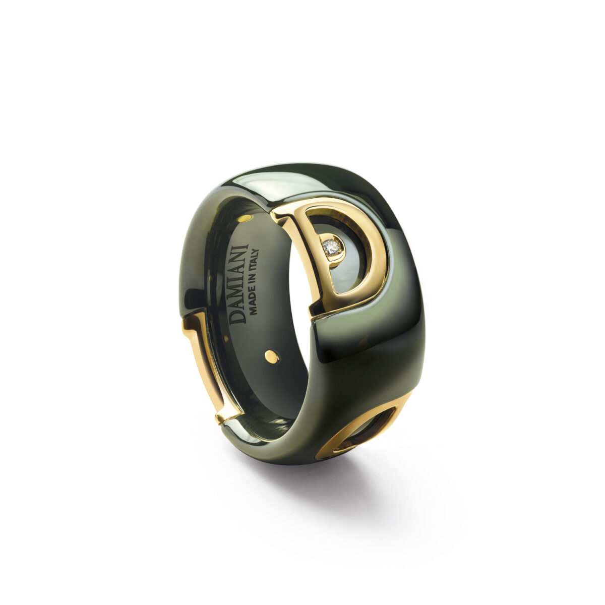 D.Icon Ring Yellow Gold With Green Ceramic and Diamond